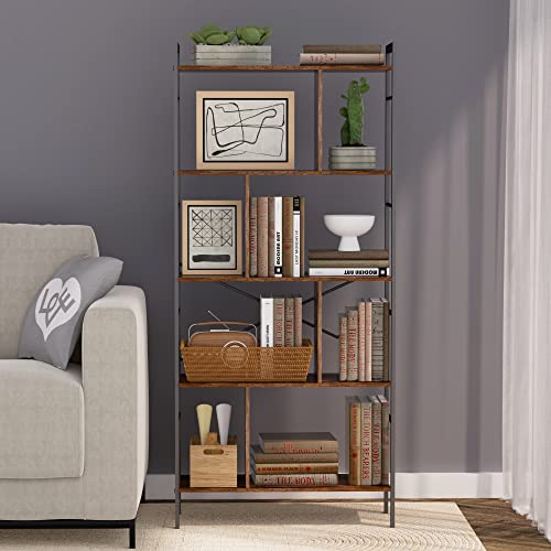 DongRong Bookshelf 5 Tier Bookcase Tall Ladder Book Shelf Organizer Standing Metal Frame Bookshelves for Home Office Living Room Bedroom and Kitchen