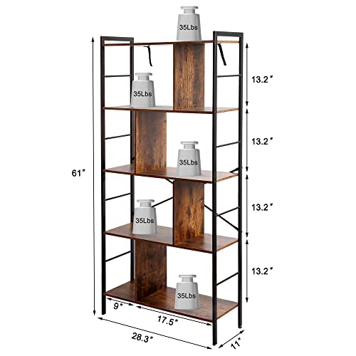 DongRong Bookshelf 5 Tier Bookcase Tall Ladder Book Shelf Organizer Standing Metal Frame Bookshelves for Home Office Living Room Bedroom and Kitchen