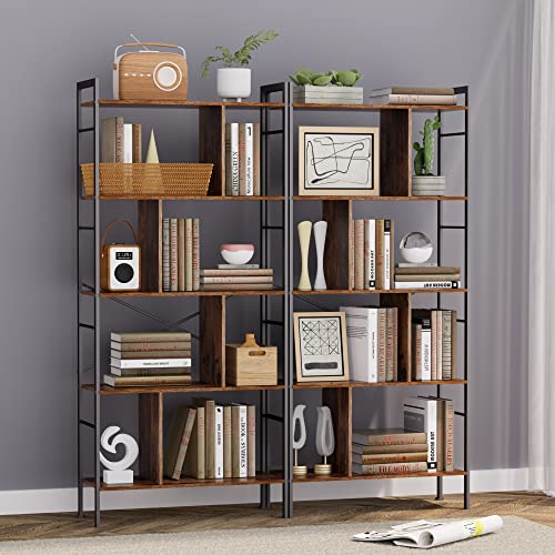 DongRong Bookshelf 5 Tier Bookcase Tall Ladder Book Shelf Organizer Standing Metal Frame Bookshelves for Home Office Living Room Bedroom and Kitchen