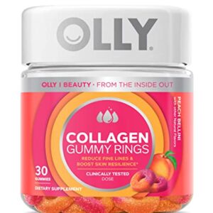 OLLY Collagen Gummy Rings, 2.5g of Clinically Tested Collagen, Boost Skin Elasticity & Reduce Wrinkles, Adult Supplement, Peach Flavor, 30 Count