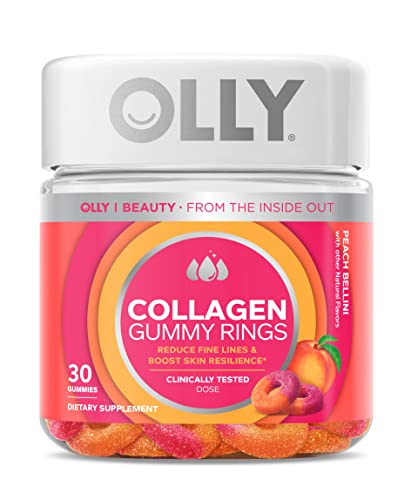 OLLY Collagen Gummy Rings, 2.5g of Clinically Tested Collagen, Boost Skin Elasticity & Reduce Wrinkles, Adult Supplement, Peach Flavor, 30 Count