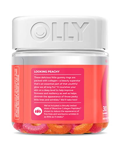 OLLY Collagen Gummy Rings, 2.5g of Clinically Tested Collagen, Boost Skin Elasticity & Reduce Wrinkles, Adult Supplement, Peach Flavor, 30 Count