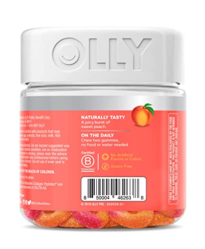 OLLY Collagen Gummy Rings, 2.5g of Clinically Tested Collagen, Boost Skin Elasticity & Reduce Wrinkles, Adult Supplement, Peach Flavor, 30 Count