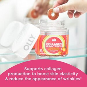 OLLY Collagen Gummy Rings, 2.5g of Clinically Tested Collagen, Boost Skin Elasticity & Reduce Wrinkles, Adult Supplement, Peach Flavor, 30 Count