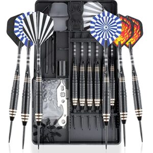 caregames steel tip darts set 24g with carrying case and extra accessories,black