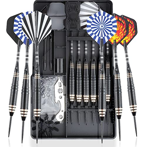 CareGames Steel Tip Darts Set 24g with Carrying case and Extra Accessories,Black