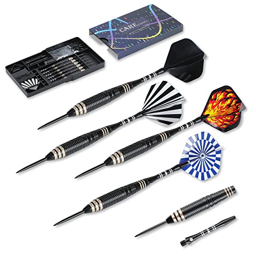 CareGames Steel Tip Darts Set 24g with Carrying case and Extra Accessories,Black