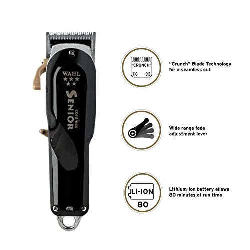 Wahl Professional 5 Star Series Cordless Senior Clipper with Adjustable Blade, Lithium Ion Battery with 70 Minute Run Time for Professional Barbers and Stylists - Model 8504-400