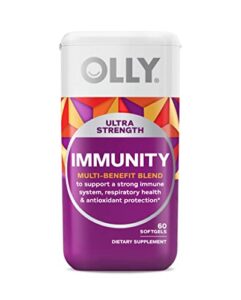 olly ultra strength immunity softgels, immune and respiratory support, zinc, vitamin c + d, supplement, 30 day supply – 60 count