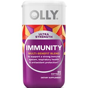 OLLY Ultra Strength Immunity Softgels, Immune and Respiratory Support, Zinc, Vitamin C + D, Supplement, 30 Day Supply - 60 Count