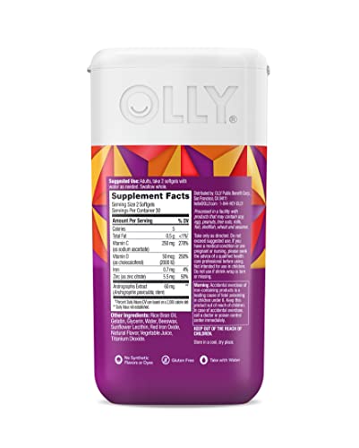 OLLY Ultra Strength Immunity Softgels, Immune and Respiratory Support, Zinc, Vitamin C + D, Supplement, 30 Day Supply - 60 Count