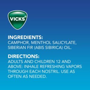 Vicks VapoInhaler, On-the-Go Portable Nasal Inhaler, Non-Medicated, With Refreshing Vicks Vapors, Menthol Scent , 2 Scented Sticks