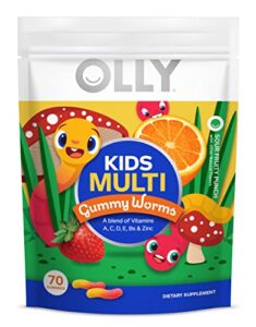 olly kids multivitamin gummy worms, overall health and immune support, vitamins and minerals a, c, d, e, bs and zinc, chewable supplement, sour fruit punch, 45 day supply – 70 count