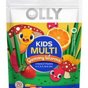 OLLY Kids Multivitamin Gummy Worms, Overall Health and Immune Support, Vitamins and Minerals A, C, D, E, Bs and Zinc, Chewable Supplement, Sour Fruit Punch, 45 Day Supply - 70 Count