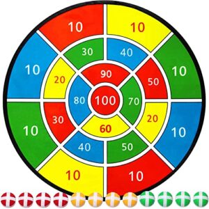 dart board games for kids,28″ large dart board toys for 4, 5, 6, 7, 8, 9, 10 years old boys/ girls with 12 sticky balls and 3 colors,outdoor games safe toy gifts for 3, 4, 5, 6, 7 years old boys