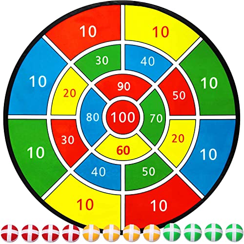 Dart Board Games for Kids,28" Large Dart Board Toys for 4, 5, 6, 7, 8, 9, 10 Years Old Boys/ Girls with 12 Sticky Balls and 3 Colors,Outdoor Games Safe Toy Gifts for 3, 4, 5, 6, 7 Years Old Boys