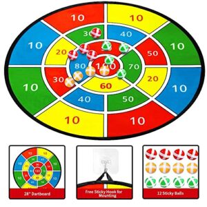 Dart Board Games for Kids,28" Large Dart Board Toys for 4, 5, 6, 7, 8, 9, 10 Years Old Boys/ Girls with 12 Sticky Balls and 3 Colors,Outdoor Games Safe Toy Gifts for 3, 4, 5, 6, 7 Years Old Boys