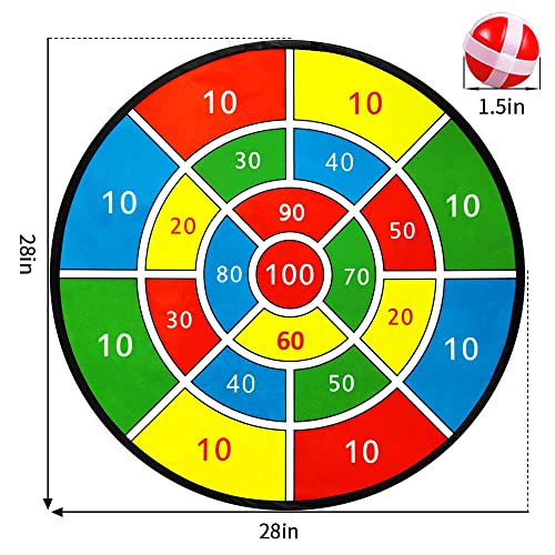 Dart Board Games for Kids,28" Large Dart Board Toys for 4, 5, 6, 7, 8, 9, 10 Years Old Boys/ Girls with 12 Sticky Balls and 3 Colors,Outdoor Games Safe Toy Gifts for 3, 4, 5, 6, 7 Years Old Boys