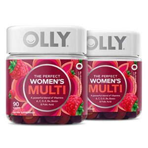 olly women’s multivitamin gummy, vitamins a, d, c, e, biotin, folic acid, chewable supplement, berry flavor, 90-day supply – 180 count