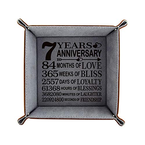 KATE POSH 7th Anniversary Tray, Traditional Wool Wedding Anniversary, Engraved Wool Organization Jewelry Tray for Husband, Wife, Boyfriend, Girlfriend