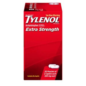 Tylenol Extra Strength Caplets with Acetaminophen, Pain Reliever & Fever Reducer, 2-Pack of 50 ct