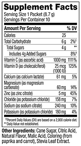 OLLY Immunity + Electrolytes Powder, Immune & Hydration Support, Vitamin C, D, Zinc, Drink Mix, Citrus Peach - 10 Count