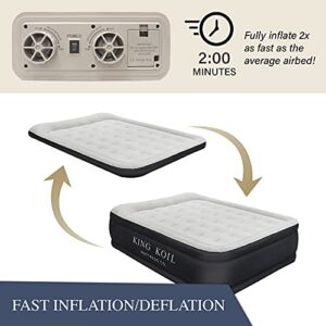 King Koil Luxury Air Mattress Queen with Built-in Pump for Home, Camping & Guests - 20” Queen Size Inflatable Airbed Luxury Double High Adjustable Blow Up Mattress, Durable Portable Waterproof