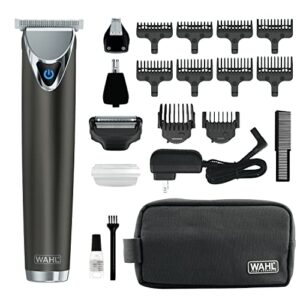 wahl stainless steel lithium ion 2.0+ slate beard trimmer for men – electric shaver, nose ear trimmer, rechargeable all in one men’s grooming kit – model 9864