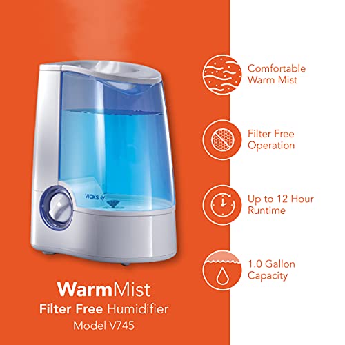 Vicks Warm Mist Humidifier, Small to Medium Rooms, 1 Gallon Tank – Vaporizer and Warm Mist Humidifier for Baby and Kids Rooms, Bedrooms and More