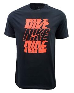 nike mens italic graphic logo crewneck t-shirt (x-large, black/neon pink)