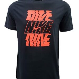 Nike Mens Italic Graphic Logo Crewneck T-Shirt (X-Large, Black/Neon Pink)