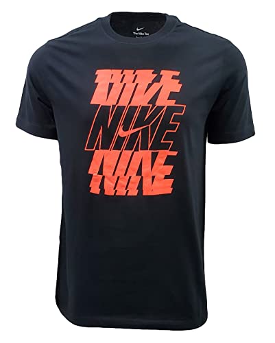 Nike Mens Italic Graphic Logo Crewneck T-Shirt (X-Large, Black/Neon Pink)