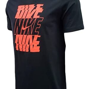 Nike Mens Italic Graphic Logo Crewneck T-Shirt (X-Large, Black/Neon Pink)