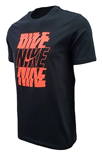 Nike Mens Italic Graphic Logo Crewneck T-Shirt (X-Large, Black/Neon Pink)