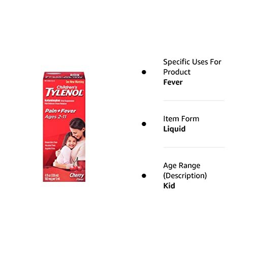 Tylenol Children's Pain Reliever/fever Reducer Oral Suspension Liquid, Cherry Flavor 4 Oz (Pack of 2)