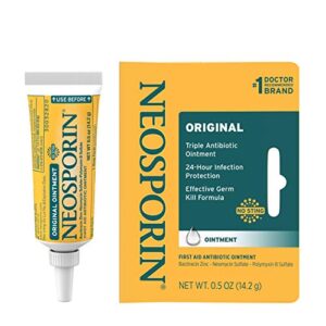 neosporin original first aid antibiotic ointment with bacitracin zinc for infection protection, wound care treatment & scar appearance minimizer for minor cuts, scrapes and burns.5 oz