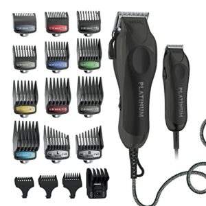 wahl usa pro series platinum corded clipper & corded trimmer for home haircutting with premium secure fit color coded guide combs – model 79804-100