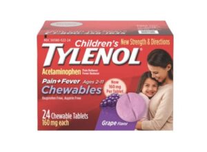 tylenol children’s pain + fever chewable tablets grape flavor – 24 ct, pack of 4