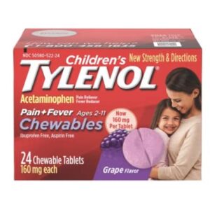 Tylenol Children's Pain + Fever Chewable Tablets Grape Flavor - 24 ct, Pack of 4