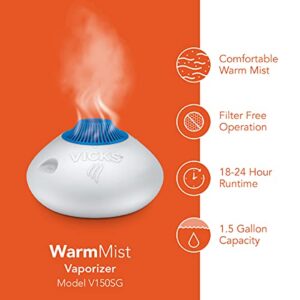 Vicks Warm Steam Vaporizer, Small to Medium Rooms, 1.5 Gallon Tank – Warm Mist Humidifier for Baby and Kids Rooms with Night Light, Works with Vicks VapoPads and VapoSteam