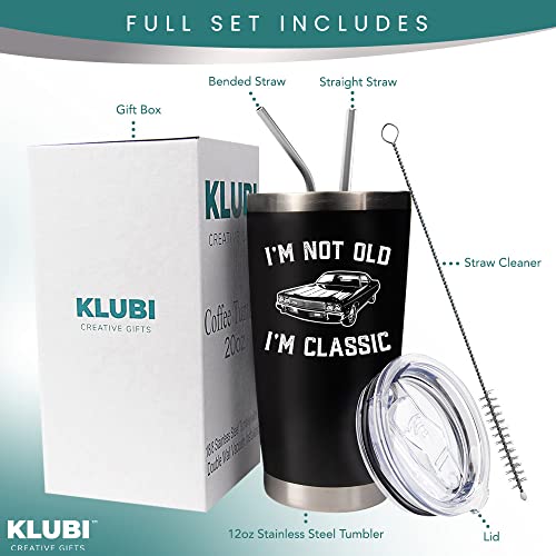 KLUBI Birthday Gifts for Men - 20oz Tumbler Mug - Funny Gift Idea for Husband, Grandpa, Dad, Father, Him, From Daughter, Son, 30th, 40th, 50th, 60th, 70th, 80th