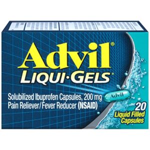advil liqui-gels pain reliever and fever reducer, pain medicine for adults with ibuprofen 200mg for headache, backache, menstrual pain and joint pain relief – 20 liquid filled capsules