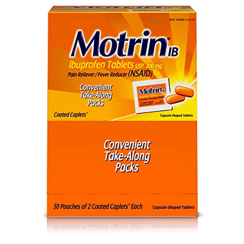 Motrin IB, Ibuprofen 200mg Tablets for Fever, Aches & Pain Relief, 50 Travel Packs of 2, 100 ct