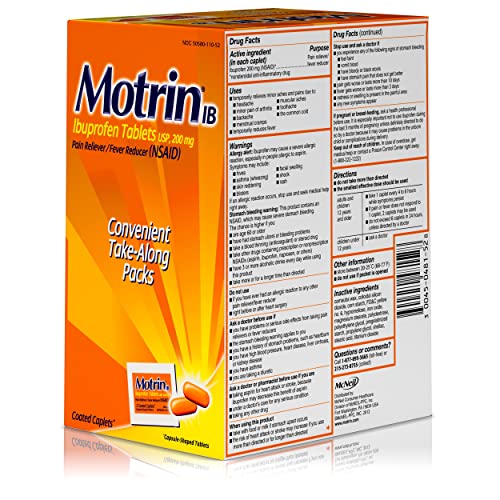 Motrin IB, Ibuprofen 200mg Tablets for Fever, Aches & Pain Relief, 50 Travel Packs of 2, 100 ct