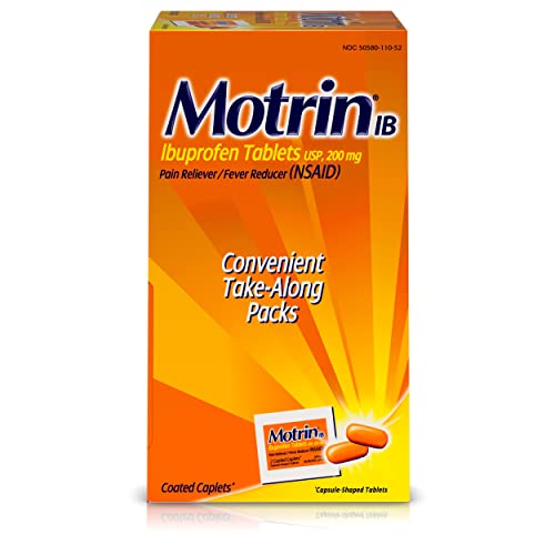 Motrin IB, Ibuprofen 200mg Tablets for Fever, Aches & Pain Relief, 50 Travel Packs of 2, 100 ct