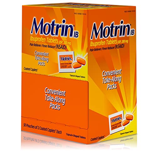 Motrin IB, Ibuprofen 200mg Tablets for Fever, Aches & Pain Relief, 50 Travel Packs of 2, 100 ct