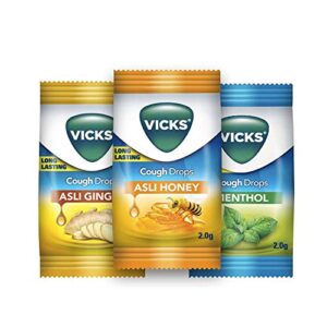 VICKS Cough Drops Throat Irritation Relief |3 Flavors- Menthol|Honey|Ginger | 185 Drops JAR