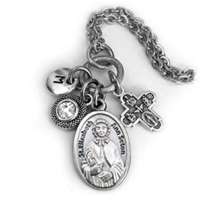 st. elizabeth ann seton necklace, keychain or clip, patron saint confirmation gift, birthstone crystal and initial charm