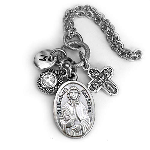 St. Elizabeth Ann Seton Necklace, Keychain or Clip, Patron Saint Confirmation Gift, Birthstone Crystal and Initial Charm