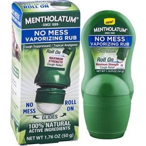 mentholatum no mess vaporizing rub with easy-to-use roll on applicator, 1.76 ounce (50g) – 100% natural active ingredients for maximum strength cough relief